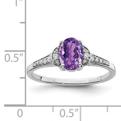 Sterling Silver Rhodium Plated Diamond & Amethyst Ring