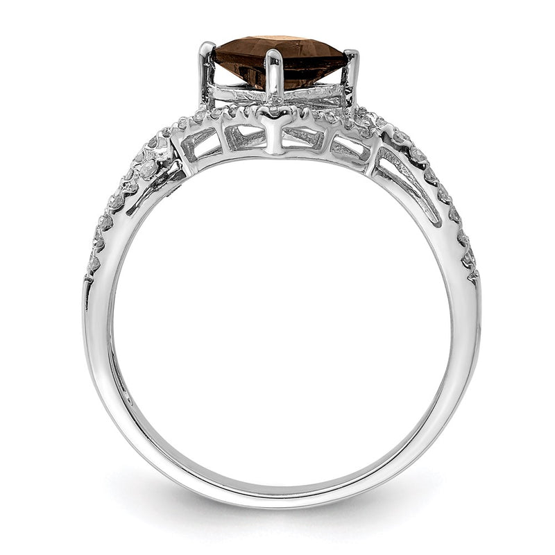 Sterling Silver Rhodium Smoky Quartz & Diamond Ring (Size 7 Only)