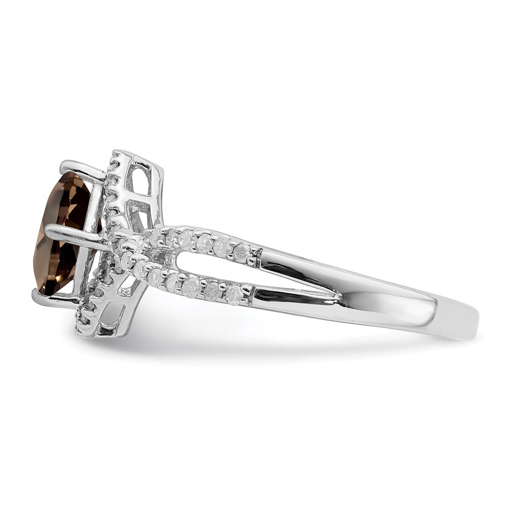 Sterling Silver Rhodium Smoky Quartz & Diamond Ring (Size 7 Only)