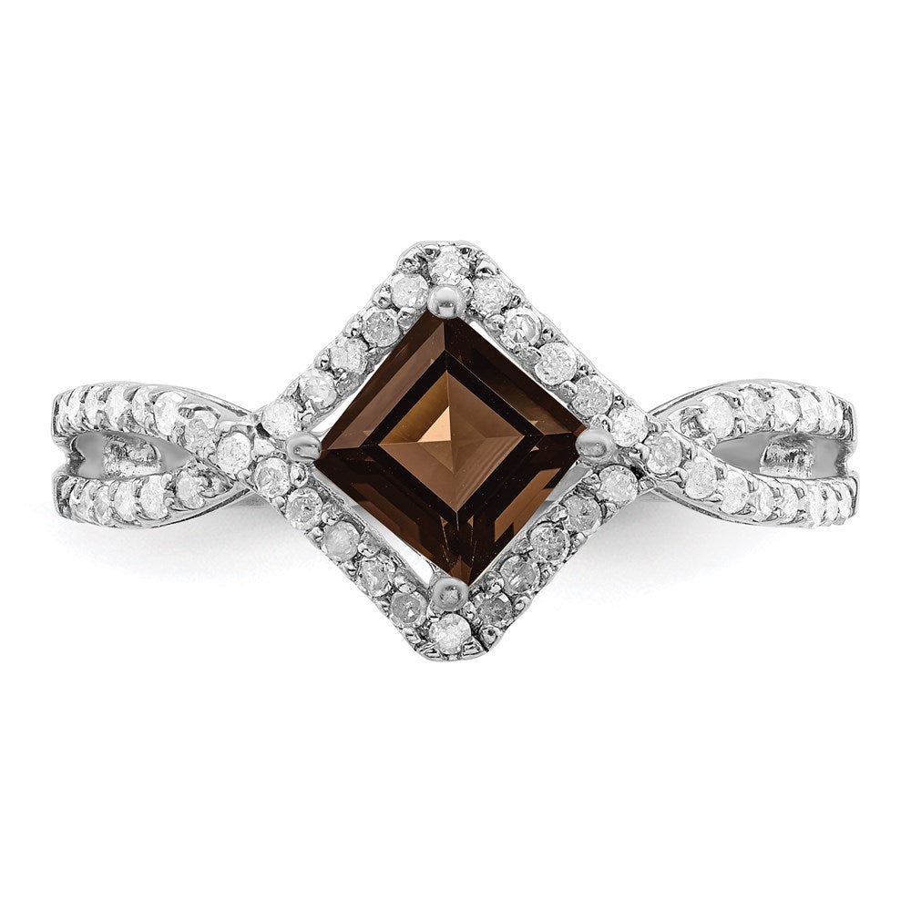 Sterling Silver Rhodium Smoky Quartz & Diamond Ring (Size 7 Only)