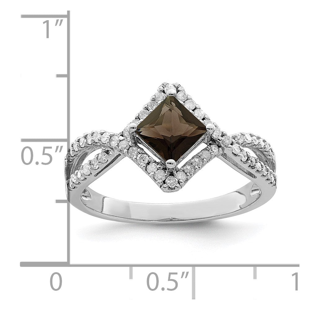 Sterling Silver Rhodium Smoky Quartz & Diamond Ring (Size 7 Only)