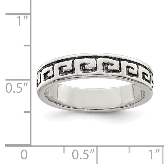 Sterling Silver Greek Key Antiqued Band