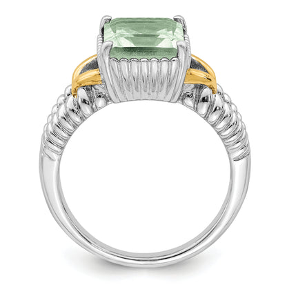 Sterling Silver Rhodium W/ Flash Gold Plate Green Quartz Ring (Size 5 Only)