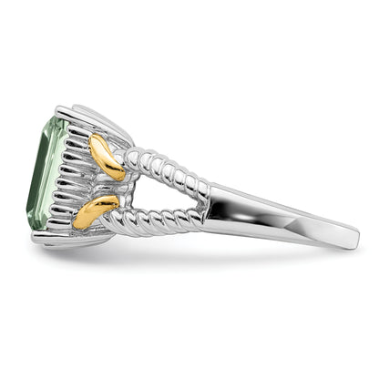 Sterling Silver Rhodium W/ Flash Gold Plate Green Quartz Ring (Size 5 Only)