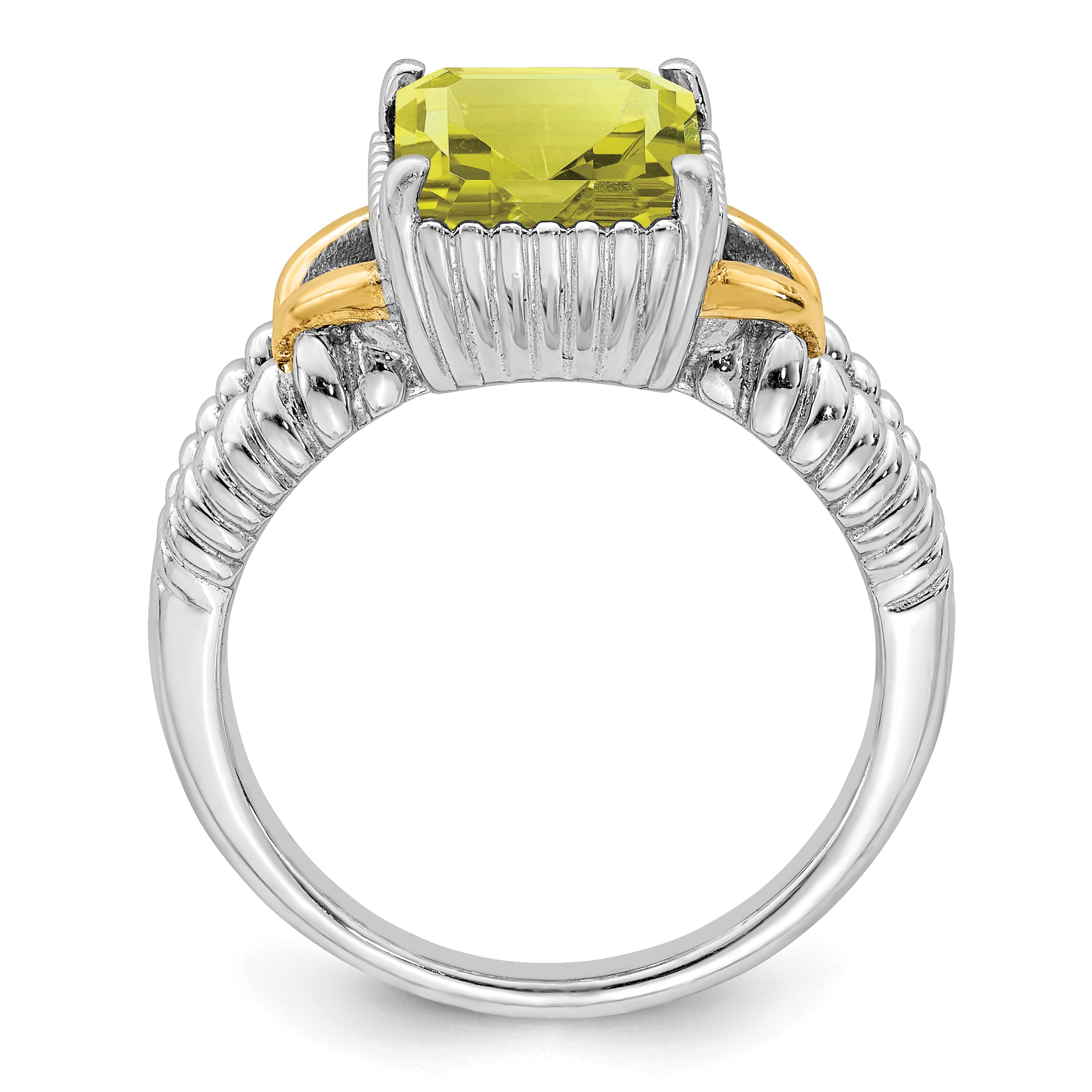 Sterling Silver Rhodium W/ Flash Gold Plate Lemon Quartz Octagonal Ring (Size 7 Only)