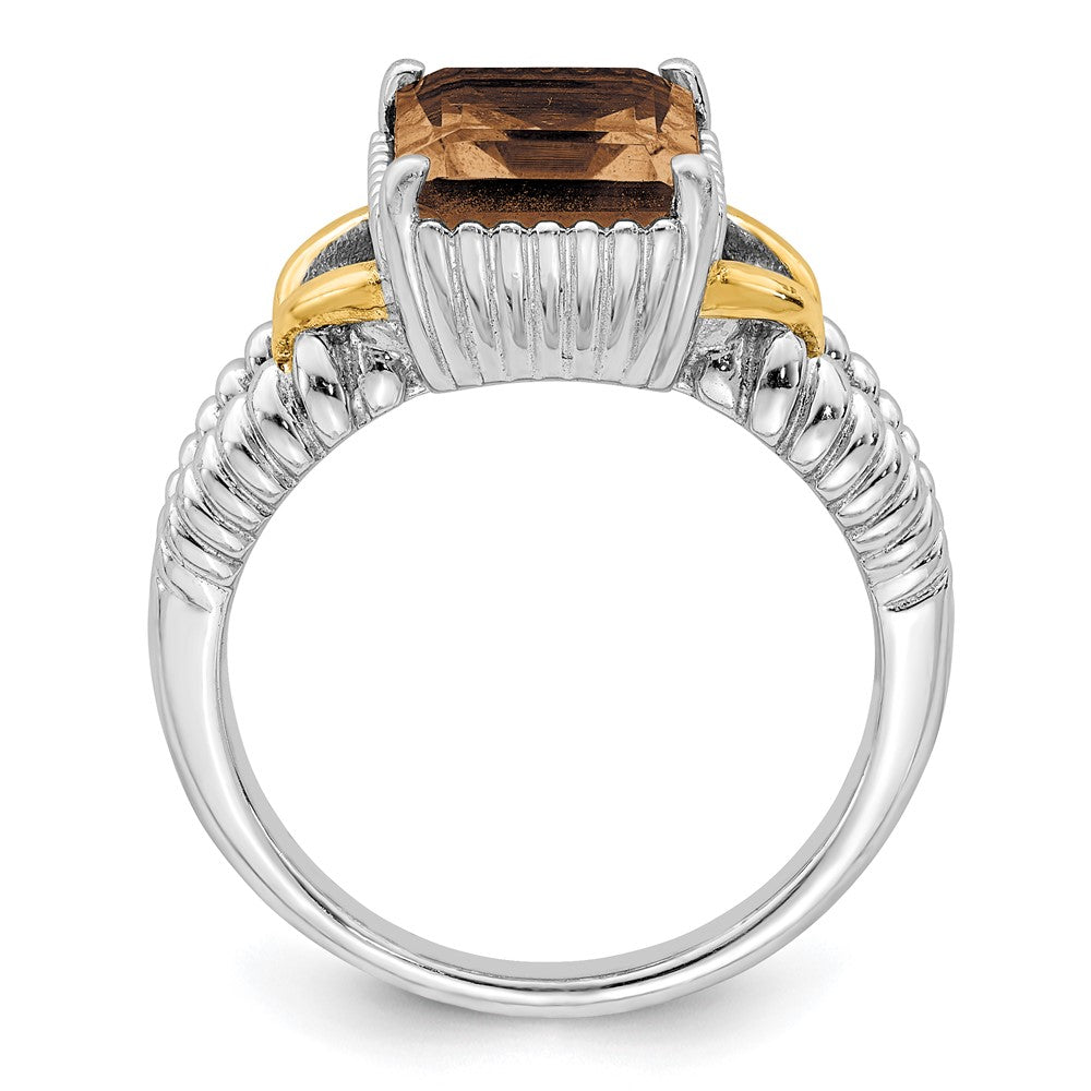 Sterling Silver Rhodium W/ Flash Gold Plate Smoky Quartz Octagonal Ring