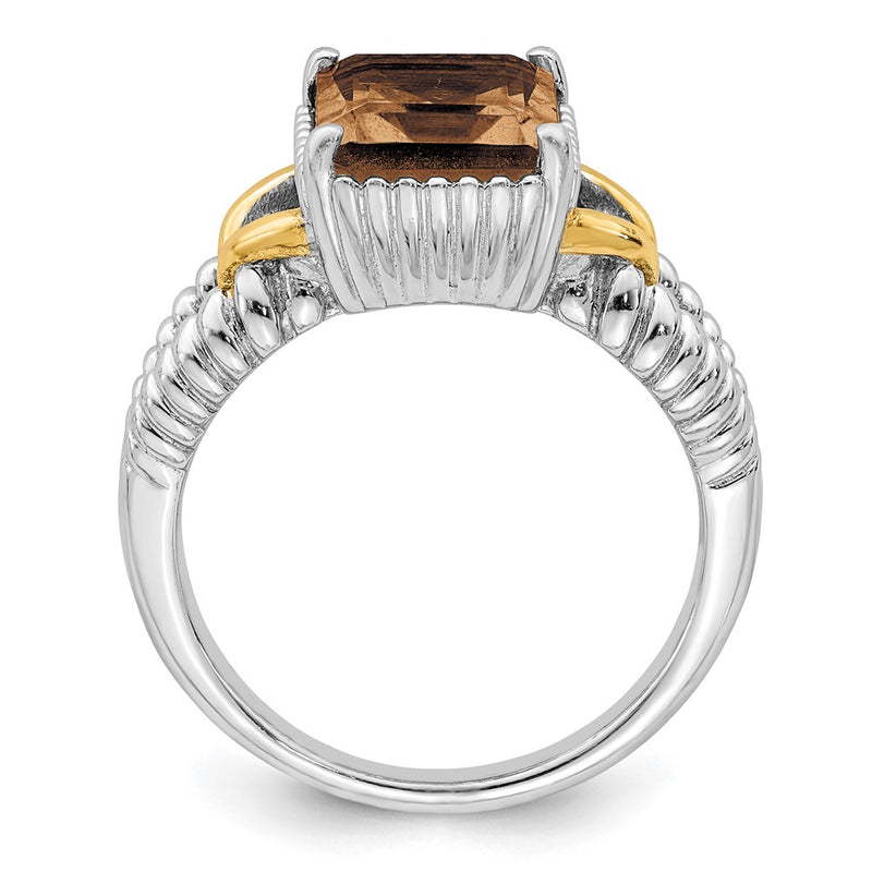 Sterling Silver Rhodium W/ Flash Gold Plate Smoky Quartz Octagonal Ring