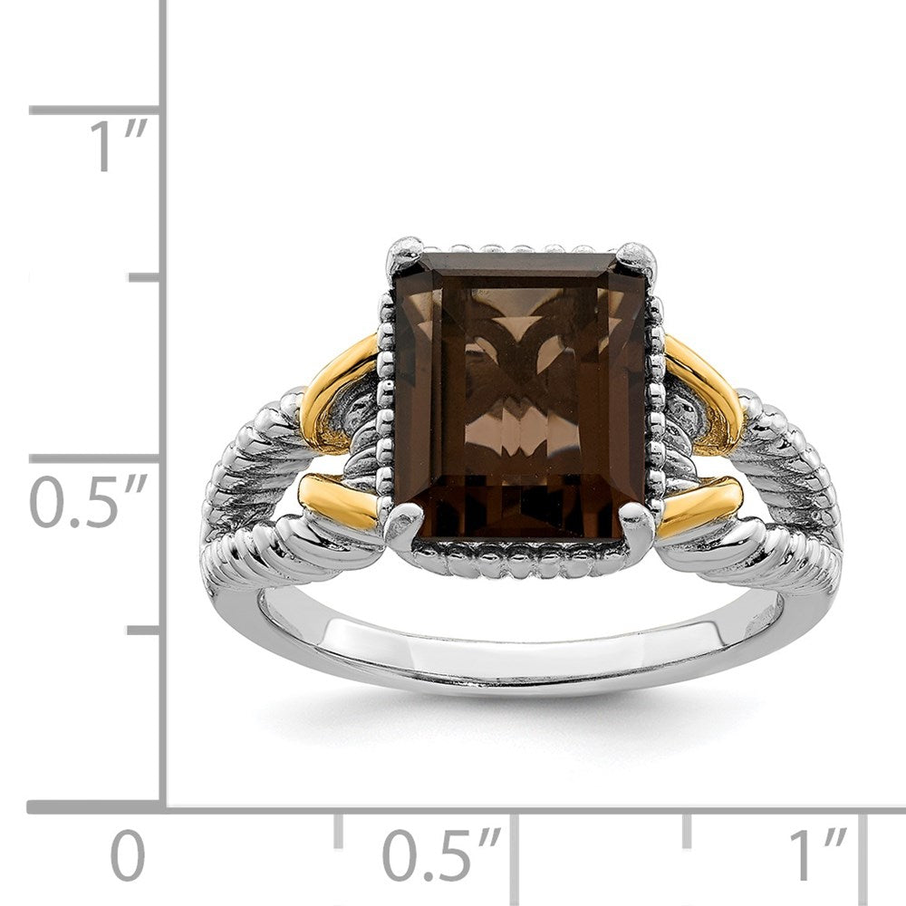 Sterling Silver Rhodium W/ Flash Gold Plate Smoky Quartz Octagonal Ring