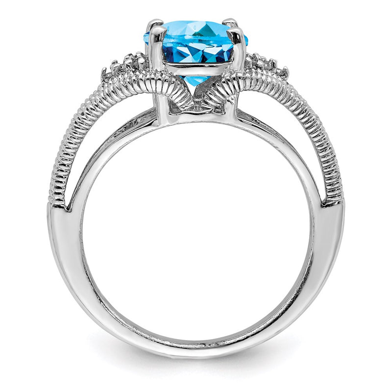 Sterling Silver Rhodium Oval Blue Topaz & Diamond Ring (Size 7 Only)