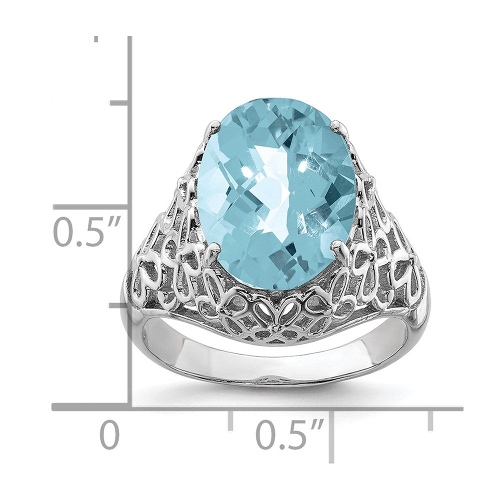 Sterling Silver Rhodium Checker Cut Sky Blue Topaz Ring (Size 7 Only)