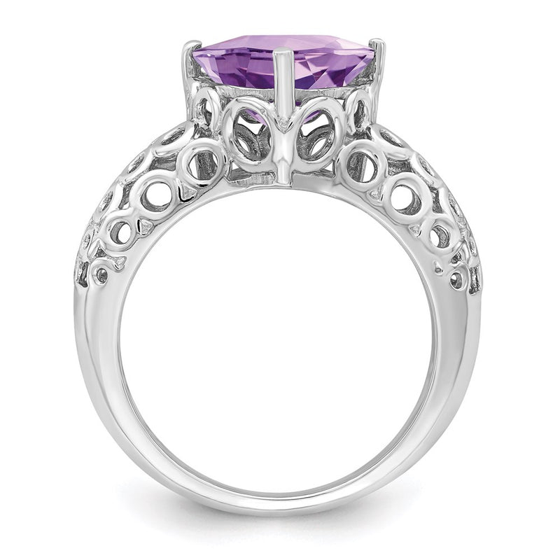 Sterling Silver Rhodium Pink Quartz Ring (Size 7 Only)