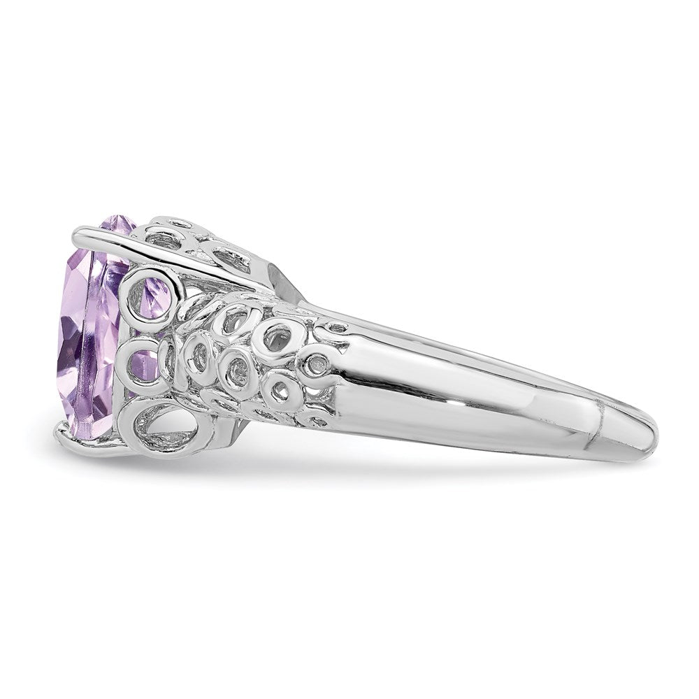 Sterling Silver Rhodium Pink Quartz Ring (Size 7 Only)