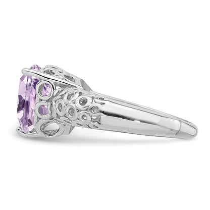 Sterling Silver Rhodium Pink Quartz Ring (Size 7 Only)