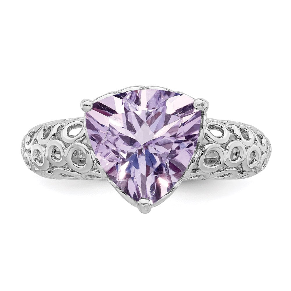 Sterling Silver Rhodium Pink Quartz Ring (Size 7 Only)