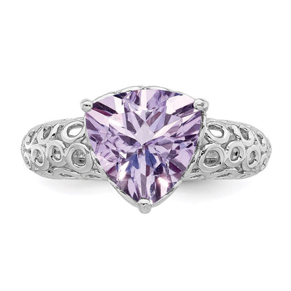 Sterling Silver Rhodium Pink Quartz Ring (Size 7 Only)