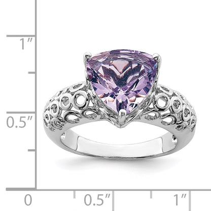 Sterling Silver Rhodium Pink Quartz Ring (Size 7 Only)