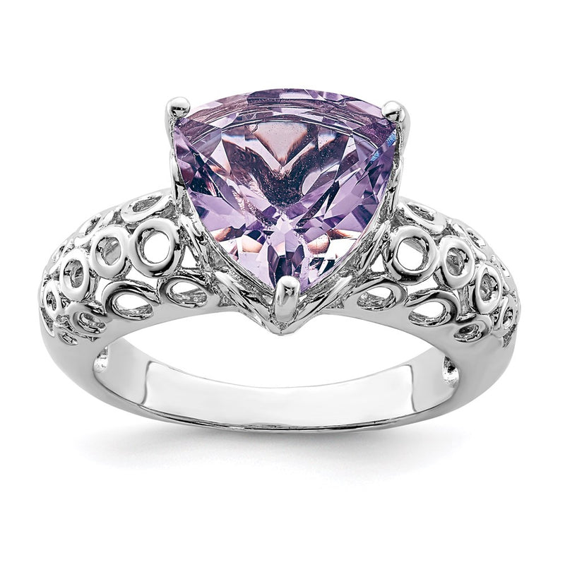 Sterling Silver Rhodium Pink Quartz Ring (Size 7 Only)