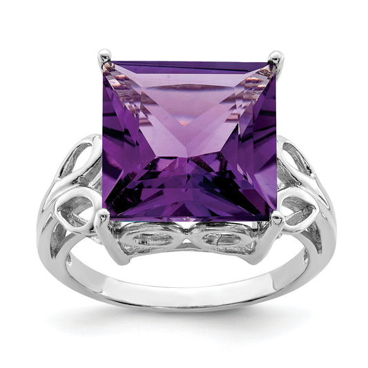 Sterling Silver Rhodium Plated Amethyst Ring