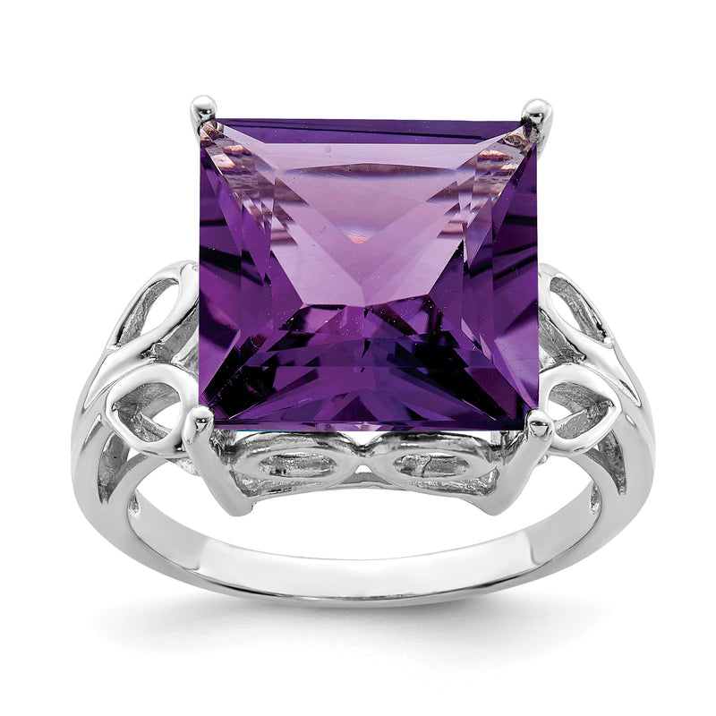 Sterling Silver Rhodium Plated Amethyst Ring