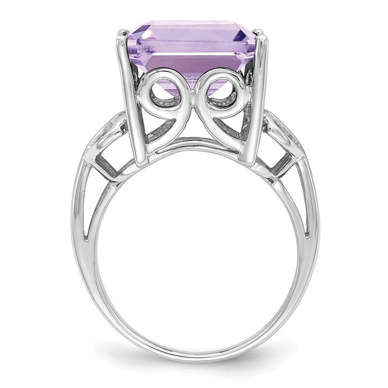 Sterling Silver Rhodium Pink Quartz Ring (Size 6 Only)