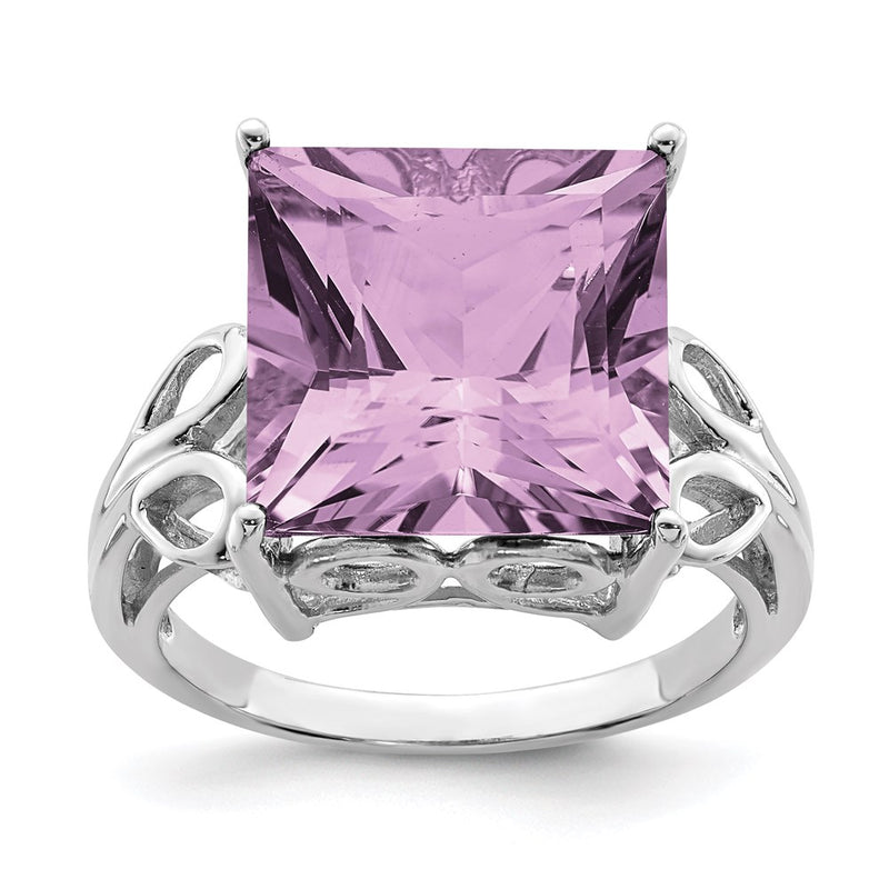 Sterling Silver Rhodium Pink Quartz Ring (Size 6 Only)