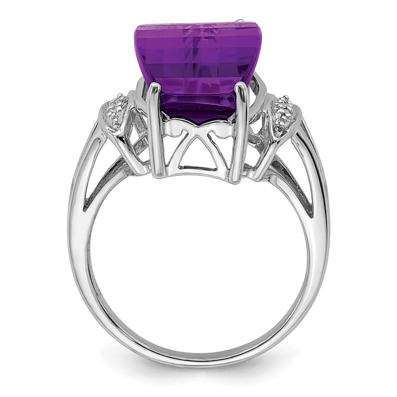 Sterling Silver Rhodium Plated Amethyst & Diamond Ring