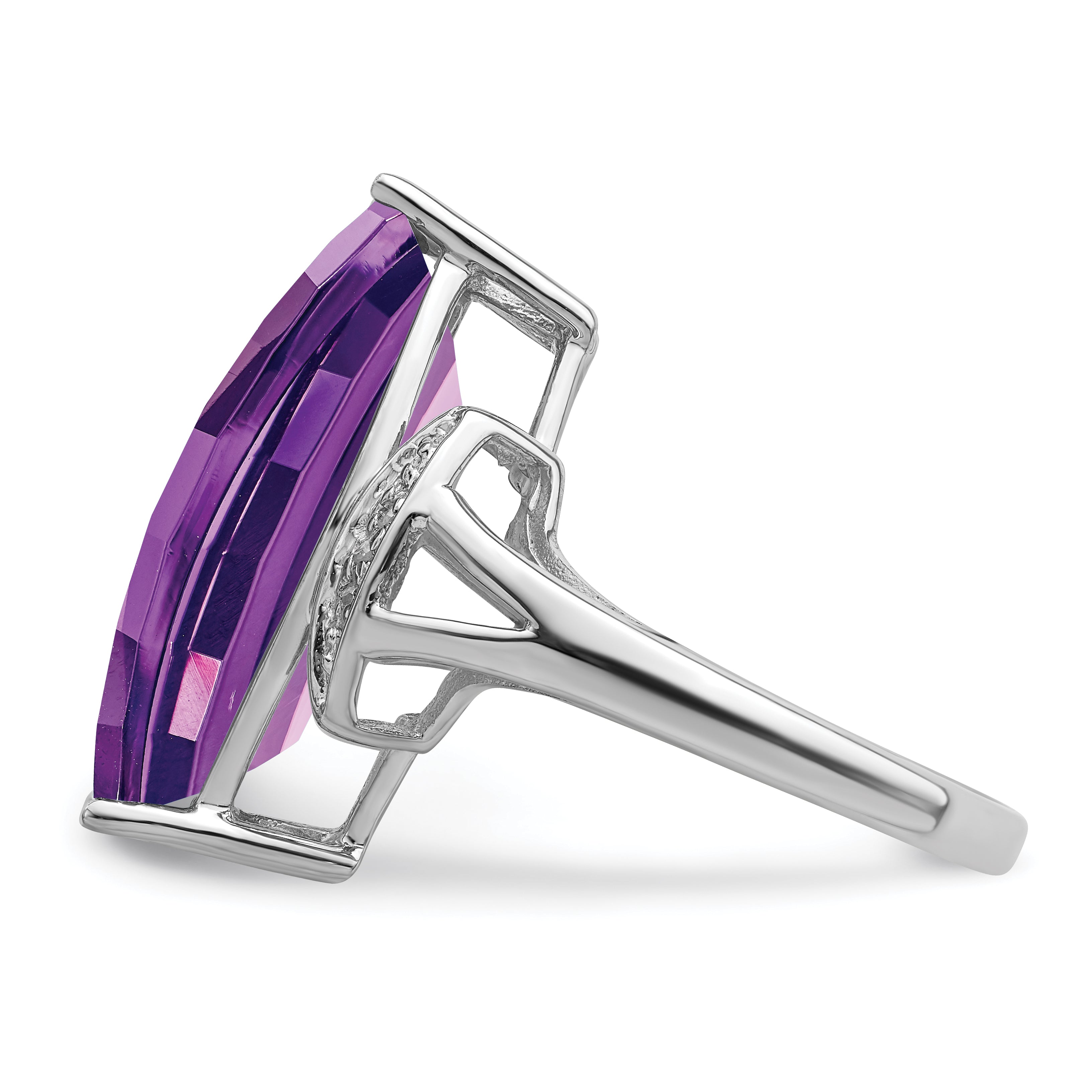 Sterling Silver Rhodium Plated Amethyst & Diamond Ring