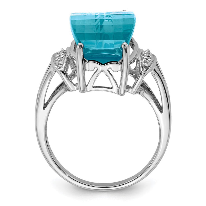 Sterling Silver Rhodium Sky Blue Topaz & Diamond Ring (Size 7 Only)
