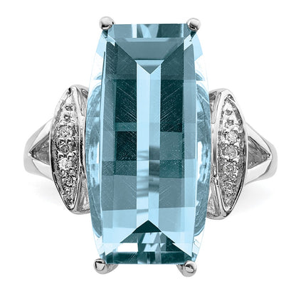 Sterling Silver Rhodium Sky Blue Topaz & Diamond Ring (Size 7 Only)