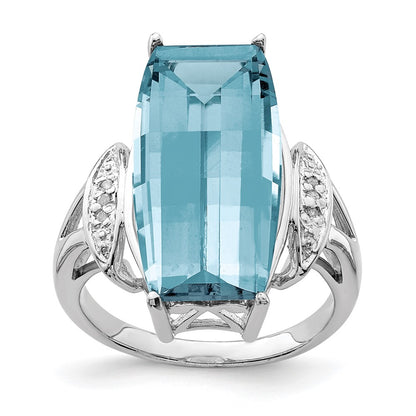 Sterling Silver Rhodium Sky Blue Topaz & Diamond Ring (Size 7 Only)