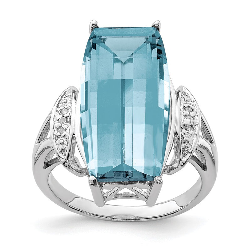 Sterling Silver Rhodium Sky Blue Topaz & Diamond Ring (Size 7 Only)