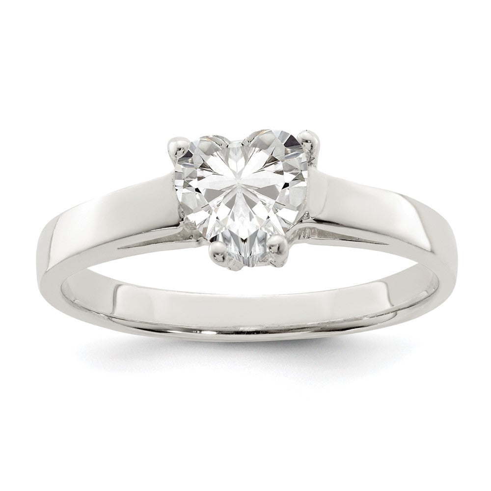 Sterling Silver Solitaire Heart Cz Ring