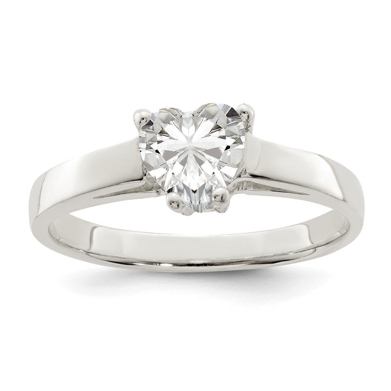 Sterling Silver Solitaire Heart Cz Ring
