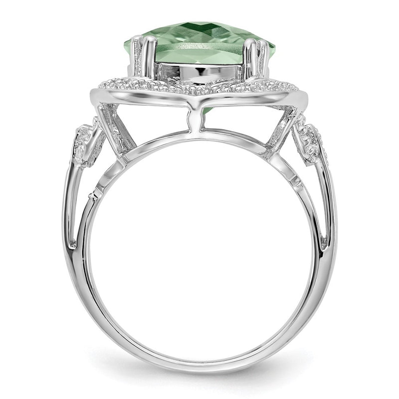Sterling Silver Rhodium Checker Cut Green Quartz Ring (Size 7 Only)