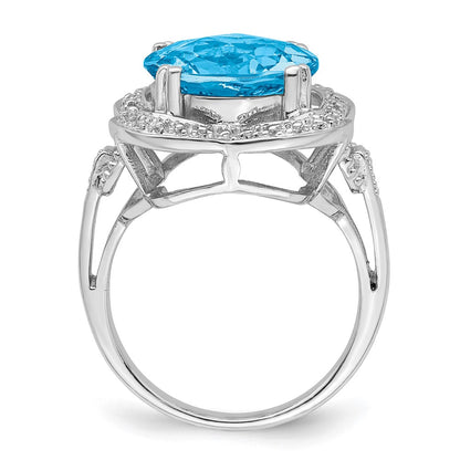 Sterling Silver Rhodium Checker Cut Blue Topaz Ring (Size 7 Only)
