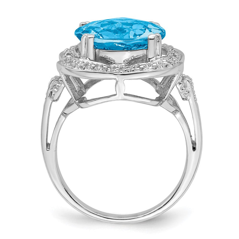 Sterling Silver Rhodium Checker Cut Blue Topaz Ring (Size 7 Only)