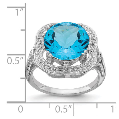 Sterling Silver Rhodium Checker Cut Blue Topaz Ring (Size 7 Only)
