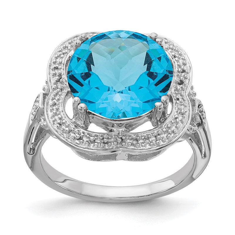 Sterling Silver Rhodium Checker Cut Blue Topaz Ring (Size 7 Only)