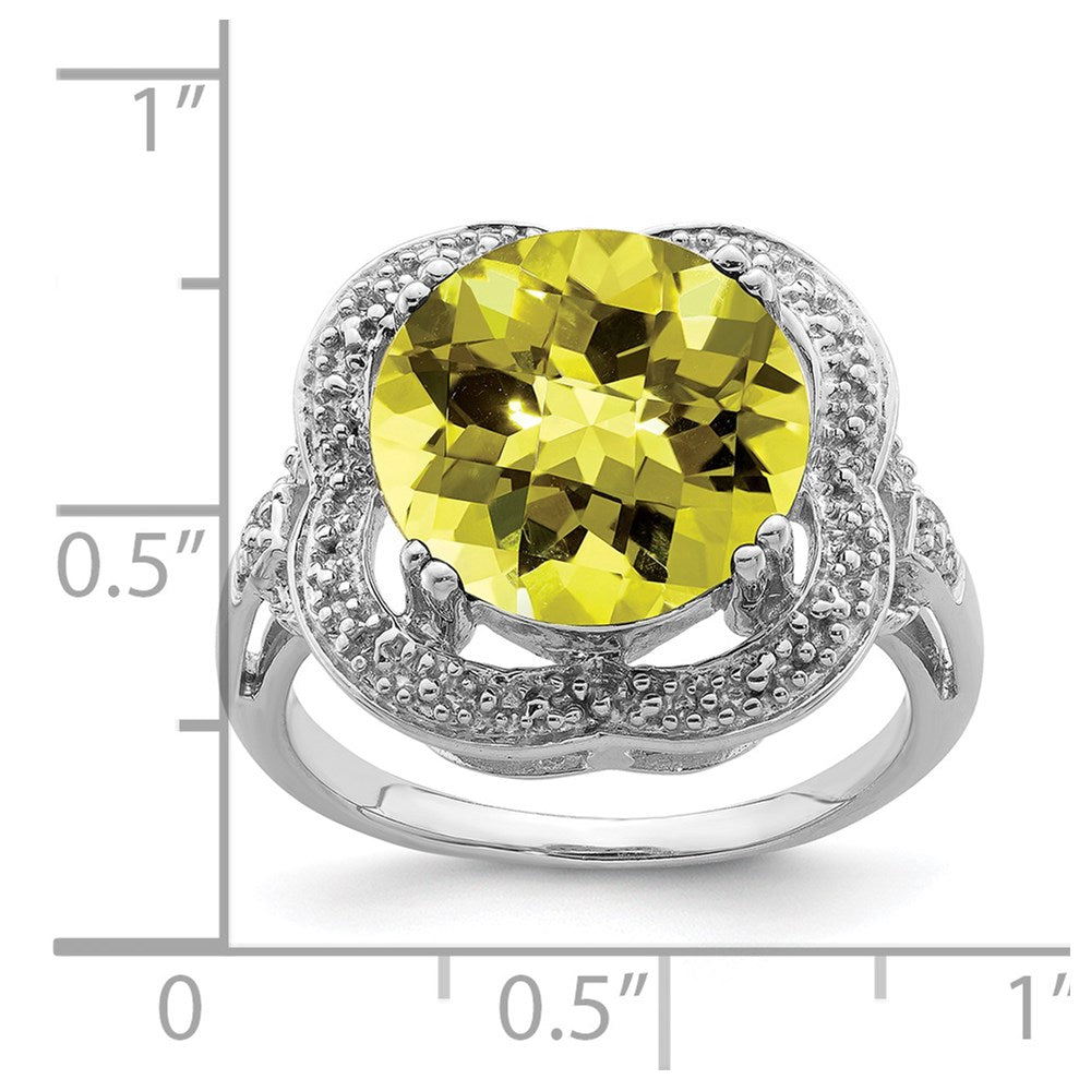Sterling Silver Rhodium Checker Cut Lemon Quartz Ring (Size 7 Only)