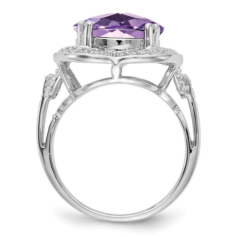 Sterling Silver Rhodium Checker Cut Pink Quartz Ring (Size 7 Only)