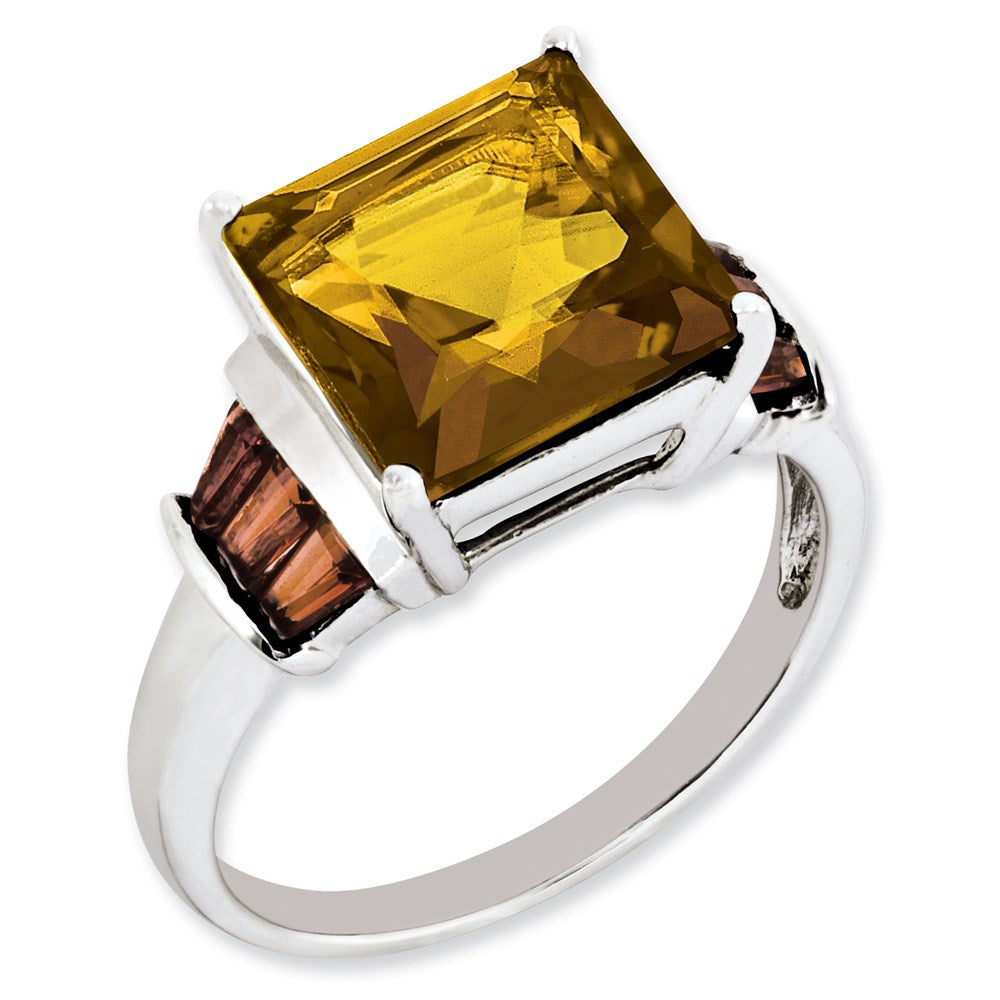 Sterling Silver Whiskey Quartz & Tabber Garnet Ring (Size 5 Only)