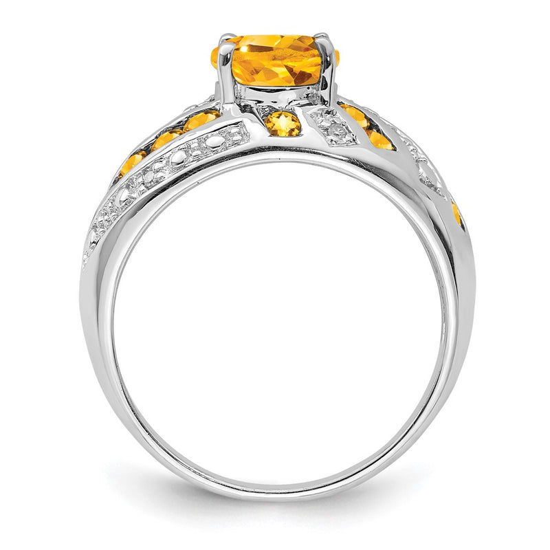 Sterling Silver Rhodium Plated Citrine & Diamond Ring (Size 5 Only)