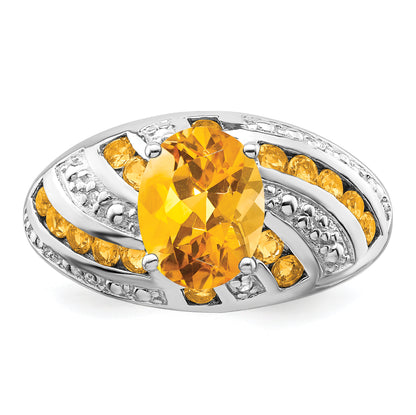 Sterling Silver Rhodium Plated Citrine & Diamond Ring (Size 5 Only)