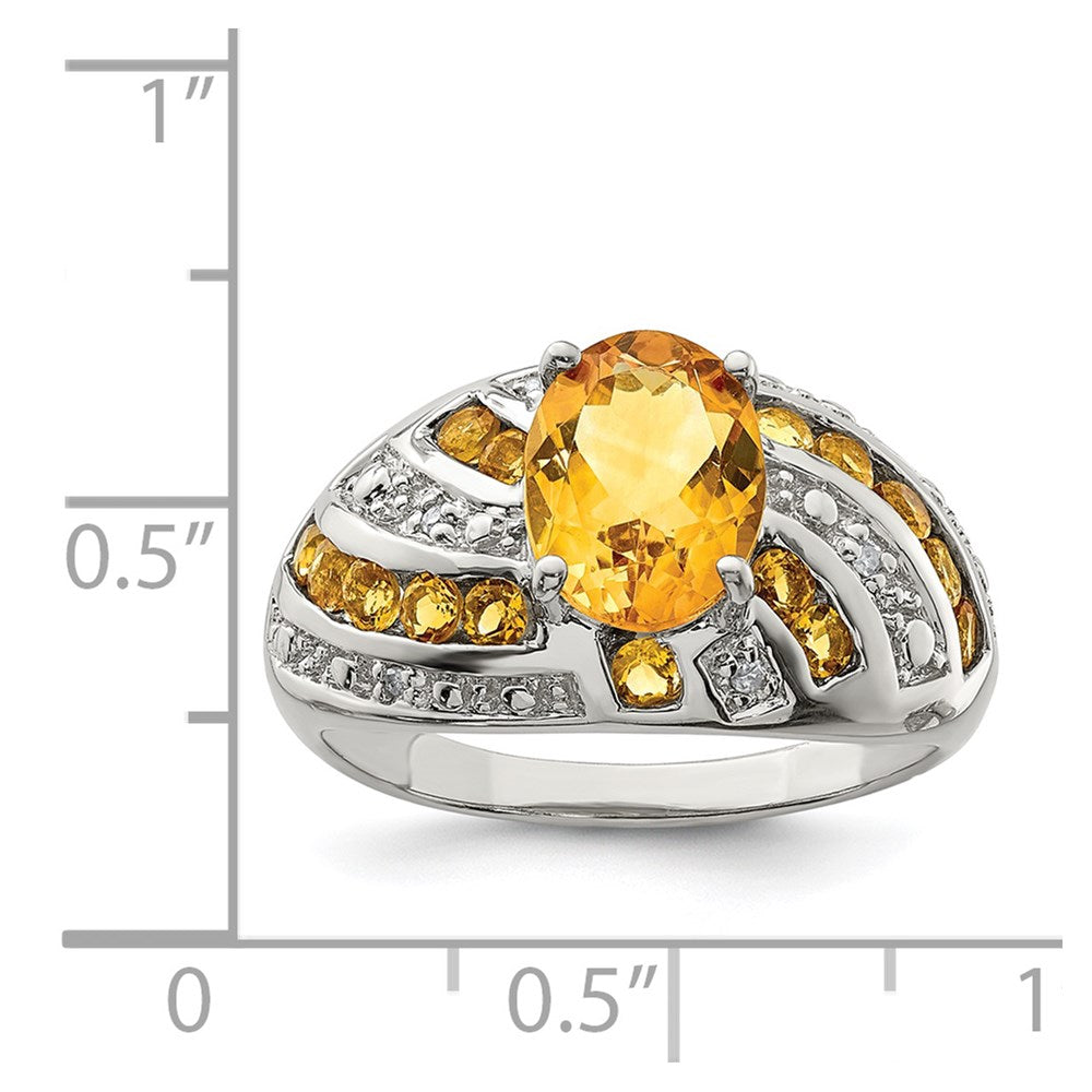Sterling Silver Rhodium Plated Citrine & Diamond Ring (Size 5 Only)