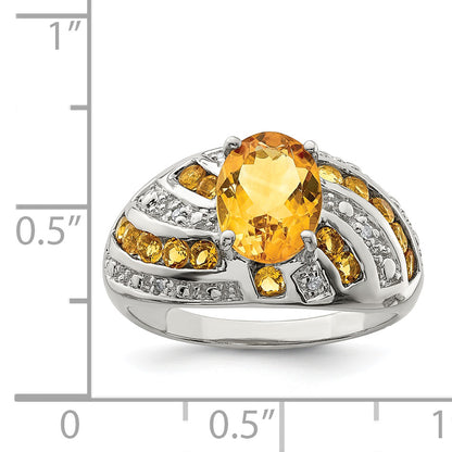 Sterling Silver Rhodium Plated Citrine & Diamond Ring (Size 5 Only)