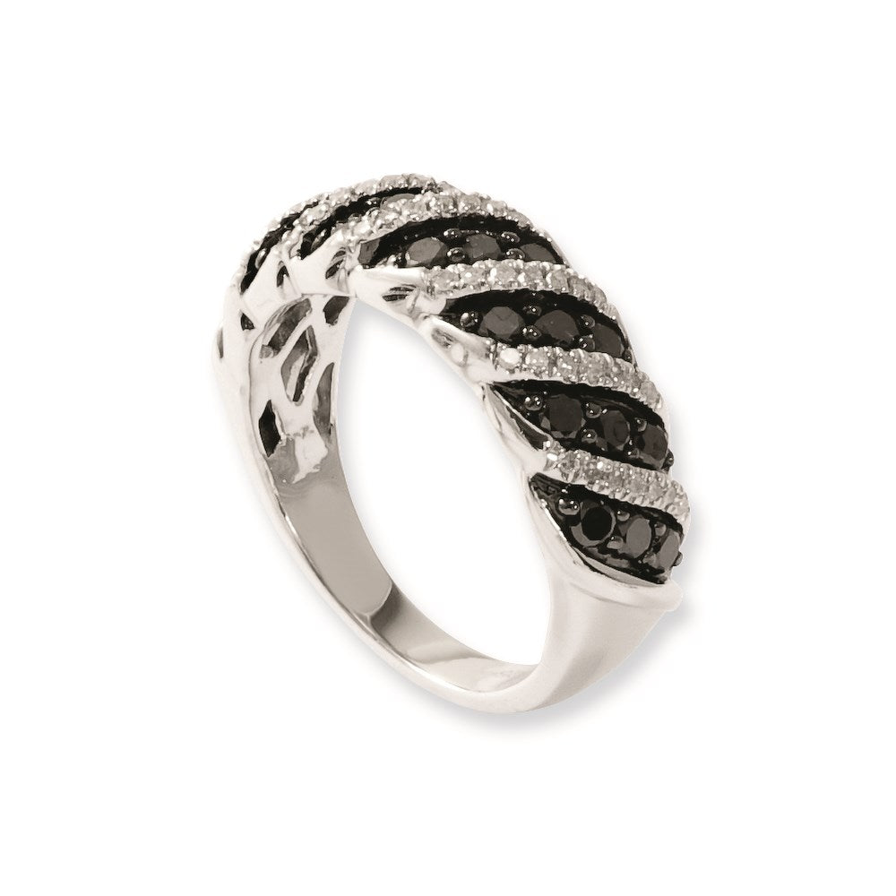 Sterling Silver Black And White Diamond Ring (Size 7 Only)