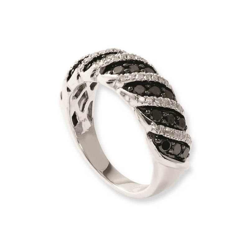 Sterling Silver Black And White Diamond Ring (Size 7 Only)