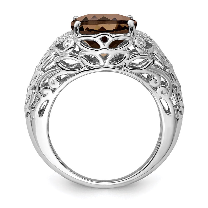 Sterling Silver Rhodium Smoky Quartz & Diamond Ring (Size 7 Only)
