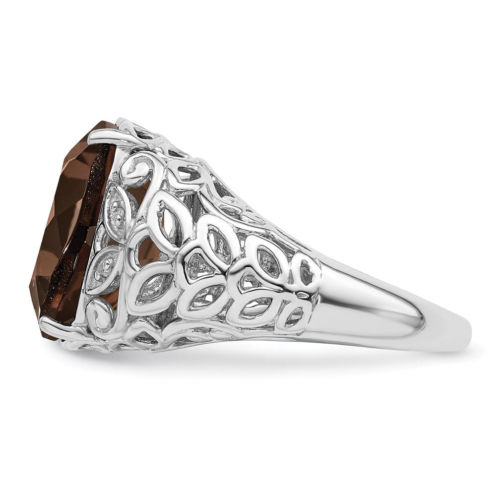 Sterling Silver Rhodium Smoky Quartz & Diamond Ring (Size 7 Only)
