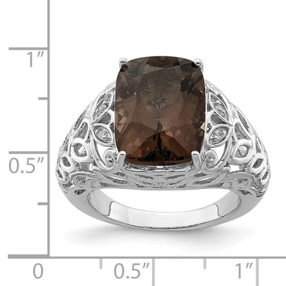 Sterling Silver Rhodium Smoky Quartz & Diamond Ring (Size 7 Only)